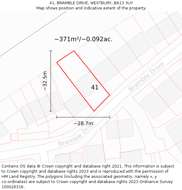 41, BRAMBLE DRIVE, WESTBURY, BA13 3UY: Plot and title map