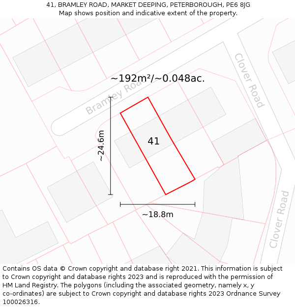 41, BRAMLEY ROAD, MARKET DEEPING, PETERBOROUGH, PE6 8JG: Plot and title map