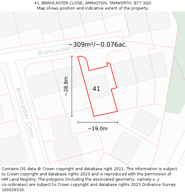 41, BRANCASTER CLOSE, AMINGTON, TAMWORTH, B77 3QD: Plot and title map