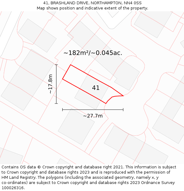 41, BRASHLAND DRIVE, NORTHAMPTON, NN4 0SS: Plot and title map