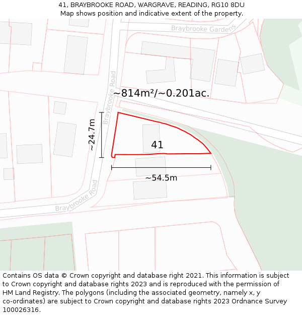 41, BRAYBROOKE ROAD, WARGRAVE, READING, RG10 8DU: Plot and title map