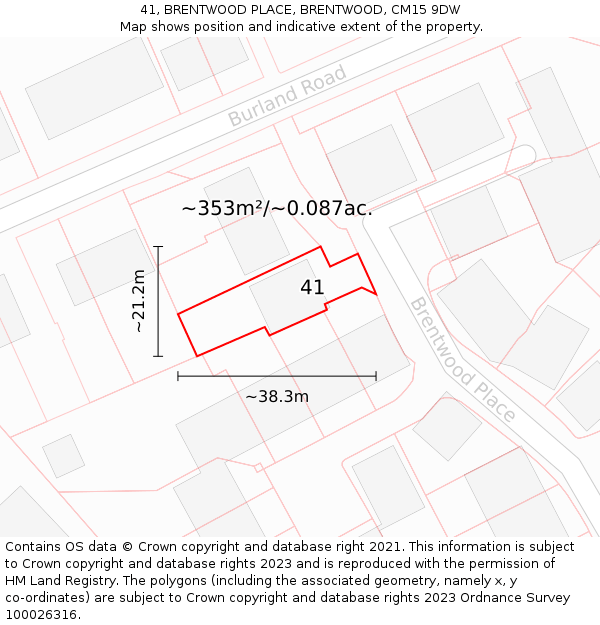 41, BRENTWOOD PLACE, BRENTWOOD, CM15 9DW: Plot and title map