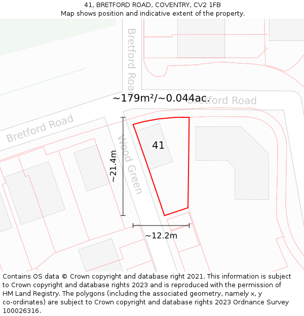 41, BRETFORD ROAD, COVENTRY, CV2 1FB: Plot and title map