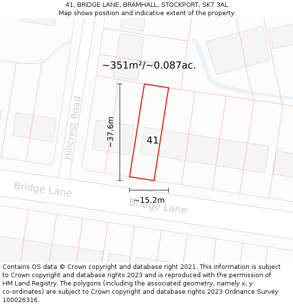 41, BRIDGE LANE, BRAMHALL, STOCKPORT, SK7 3AL: Plot and title map