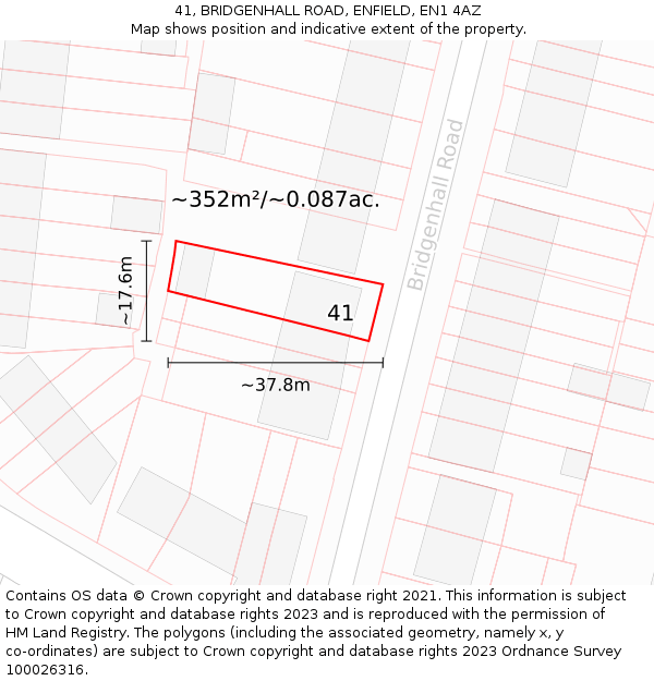 41, BRIDGENHALL ROAD, ENFIELD, EN1 4AZ: Plot and title map