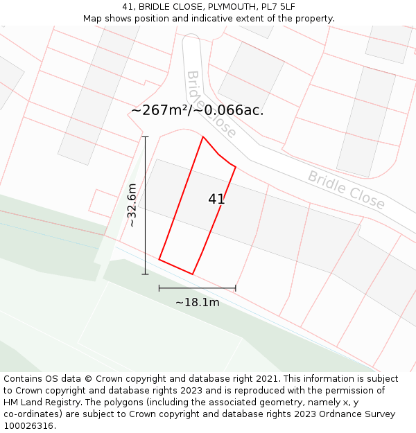 41, BRIDLE CLOSE, PLYMOUTH, PL7 5LF: Plot and title map