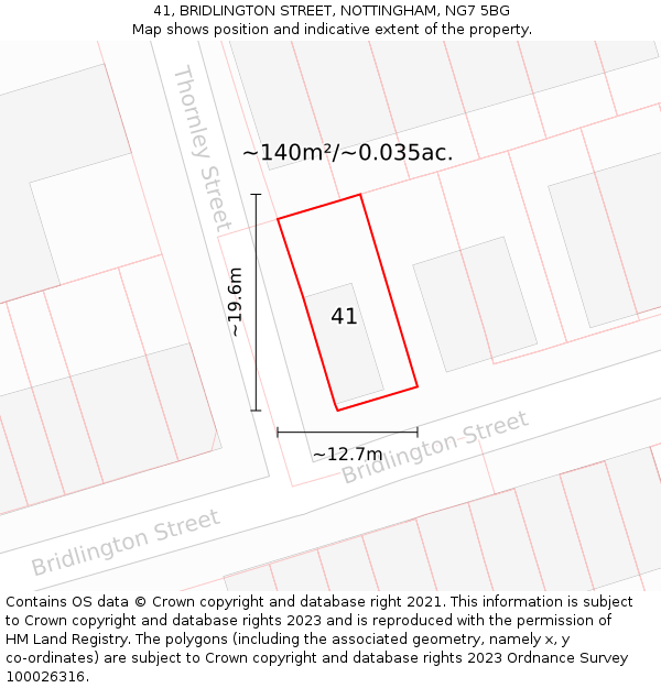 41, BRIDLINGTON STREET, NOTTINGHAM, NG7 5BG: Plot and title map