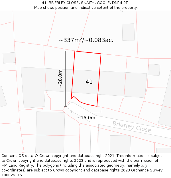 41, BRIERLEY CLOSE, SNAITH, GOOLE, DN14 9TL: Plot and title map