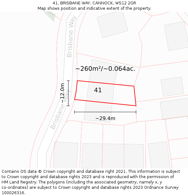 41, BRISBANE WAY, CANNOCK, WS12 2GR: Plot and title map