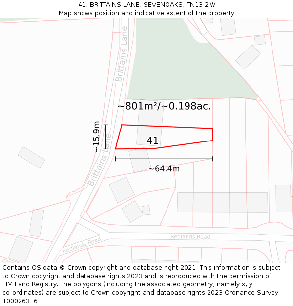 41, BRITTAINS LANE, SEVENOAKS, TN13 2JW: Plot and title map