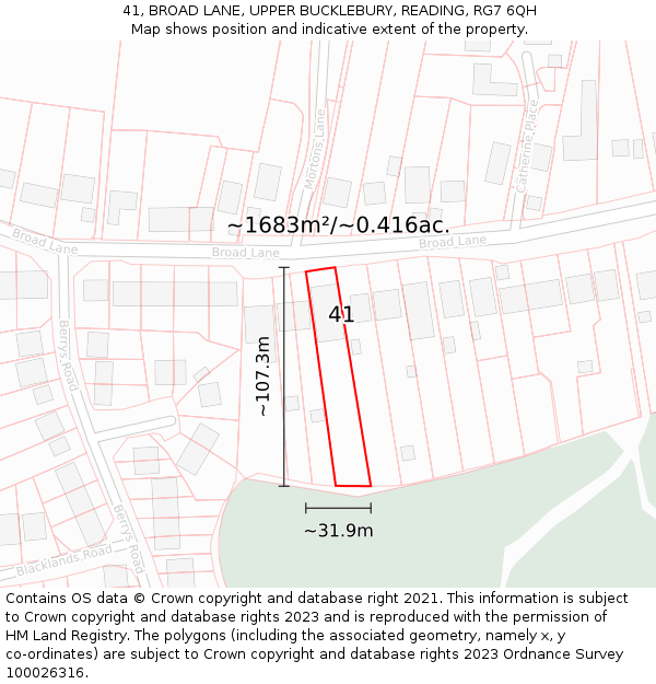 41, BROAD LANE, UPPER BUCKLEBURY, READING, RG7 6QH: Plot and title map