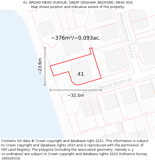 41, BROAD MEAD AVENUE, GREAT DENHAM, BEDFORD, MK40 4SA: Plot and title map