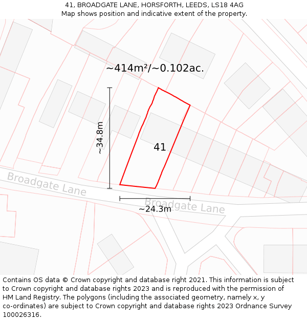 41, BROADGATE LANE, HORSFORTH, LEEDS, LS18 4AG: Plot and title map