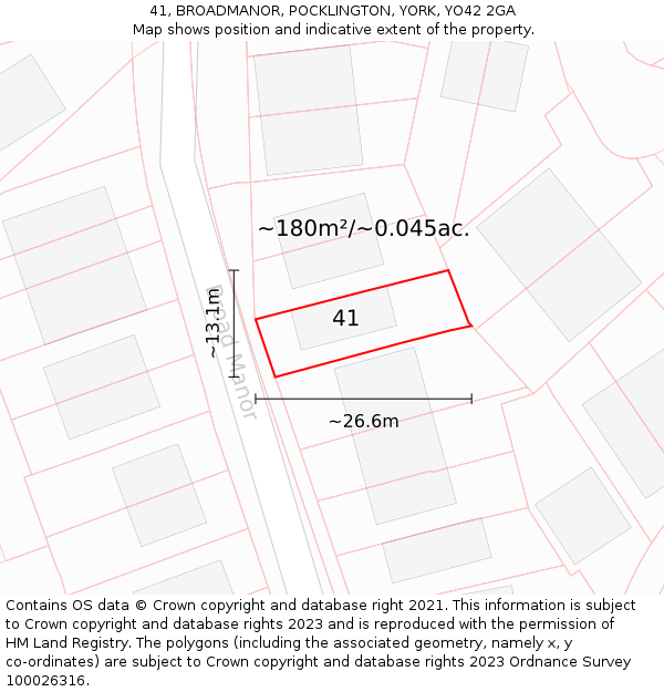 41, BROADMANOR, POCKLINGTON, YORK, YO42 2GA: Plot and title map