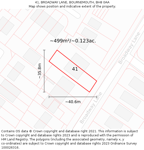 41, BROADWAY LANE, BOURNEMOUTH, BH8 0AA: Plot and title map