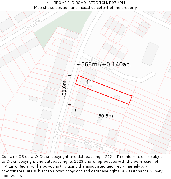 41, BROMFIELD ROAD, REDDITCH, B97 4PN: Plot and title map