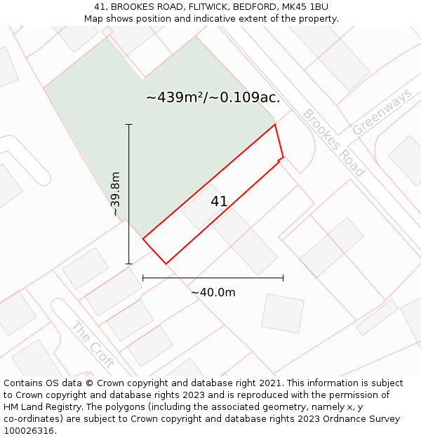 41, BROOKES ROAD, FLITWICK, BEDFORD, MK45 1BU: Plot and title map