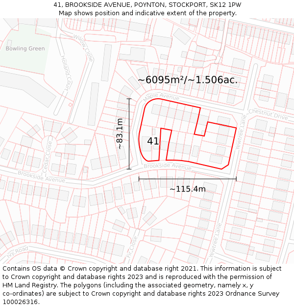 41, BROOKSIDE AVENUE, POYNTON, STOCKPORT, SK12 1PW: Plot and title map