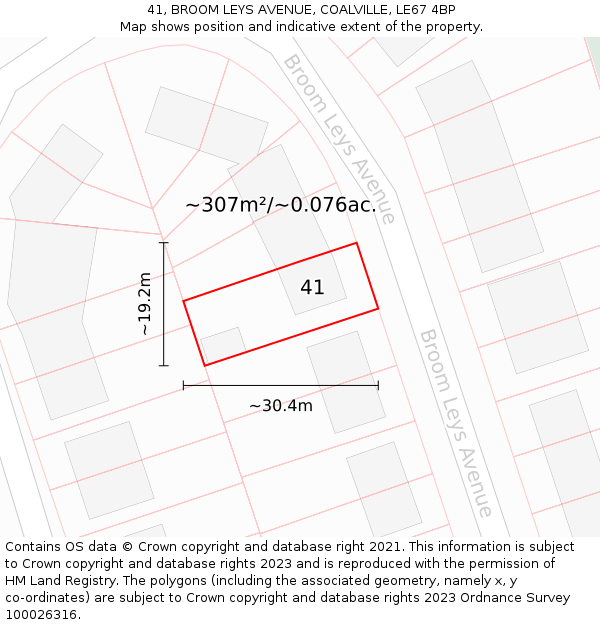 41, BROOM LEYS AVENUE, COALVILLE, LE67 4BP: Plot and title map