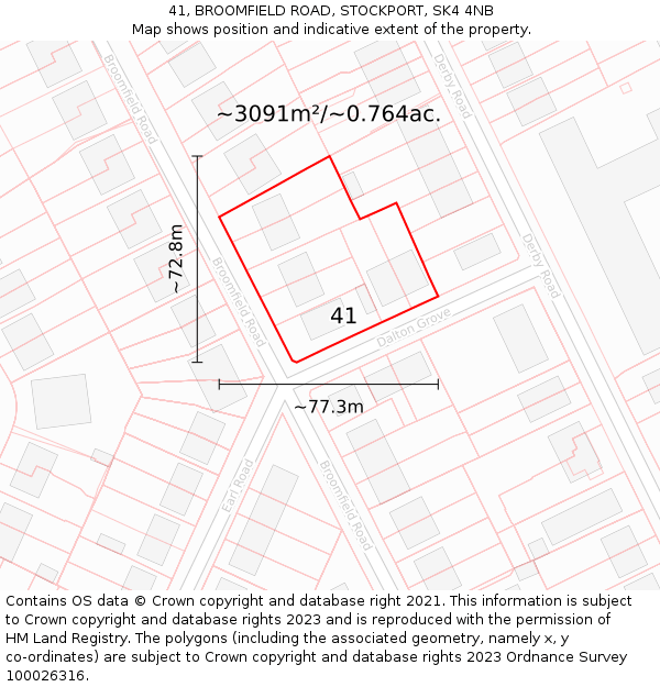 41, BROOMFIELD ROAD, STOCKPORT, SK4 4NB: Plot and title map