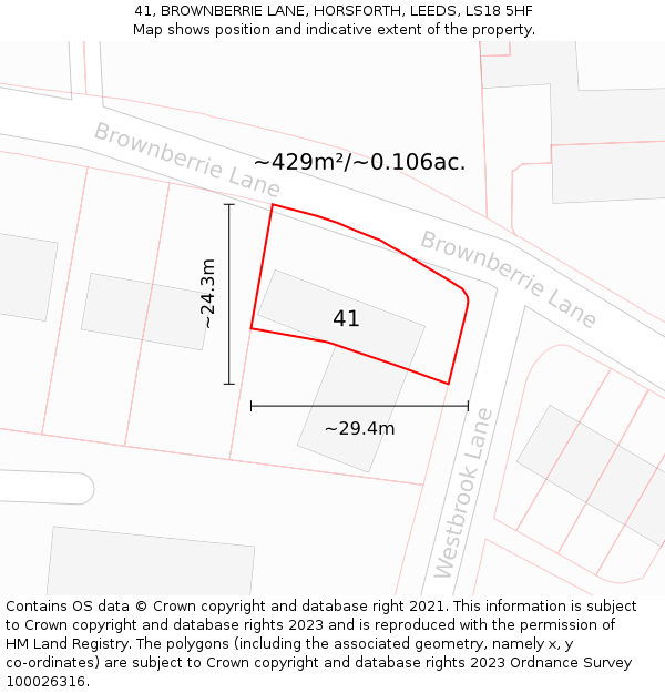 41, BROWNBERRIE LANE, HORSFORTH, LEEDS, LS18 5HF: Plot and title map
