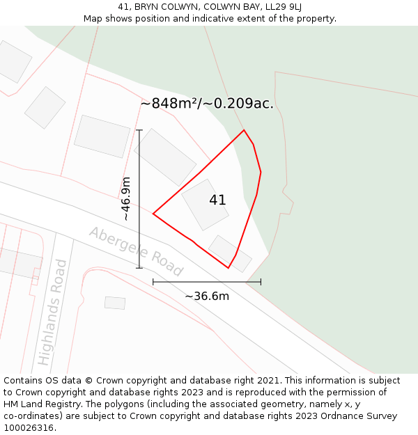 41, BRYN COLWYN, COLWYN BAY, LL29 9LJ: Plot and title map