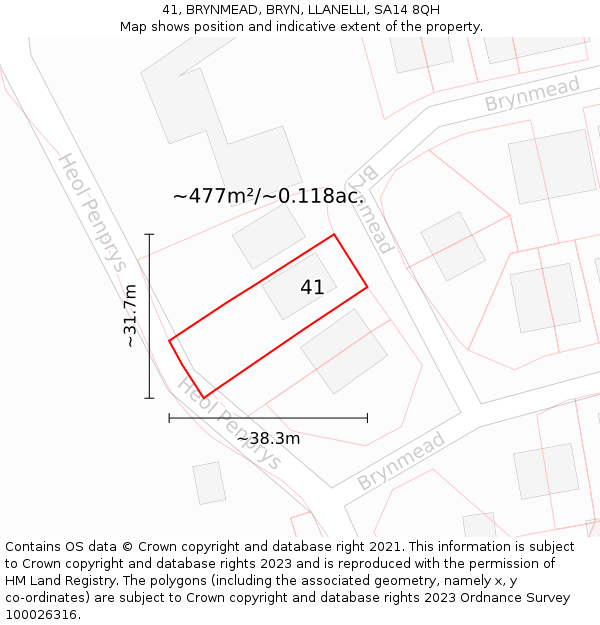 41, BRYNMEAD, BRYN, LLANELLI, SA14 8QH: Plot and title map