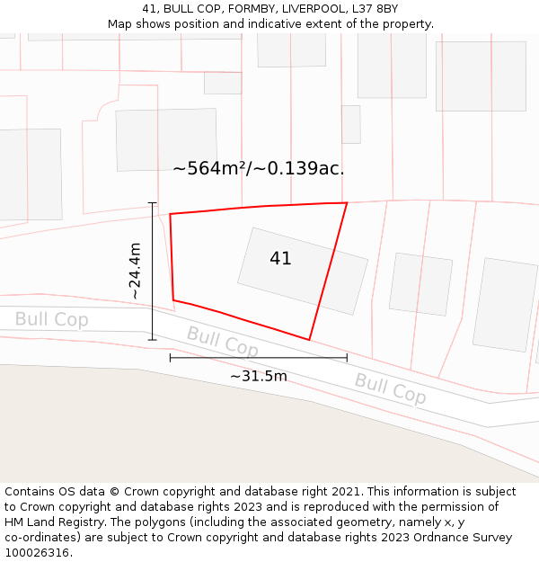 41, BULL COP, FORMBY, LIVERPOOL, L37 8BY: Plot and title map