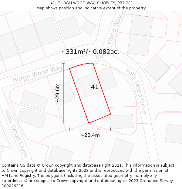 41, BURGH WOOD WAY, CHORLEY, PR7 2FF: Plot and title map