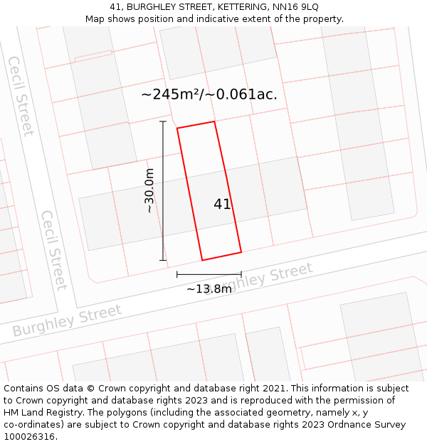 41, BURGHLEY STREET, KETTERING, NN16 9LQ: Plot and title map