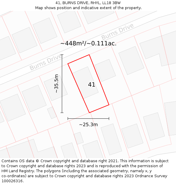 41, BURNS DRIVE, RHYL, LL18 3BW: Plot and title map