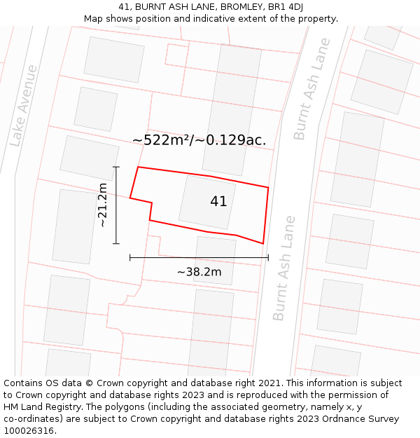 41, BURNT ASH LANE, BROMLEY, BR1 4DJ: Plot and title map