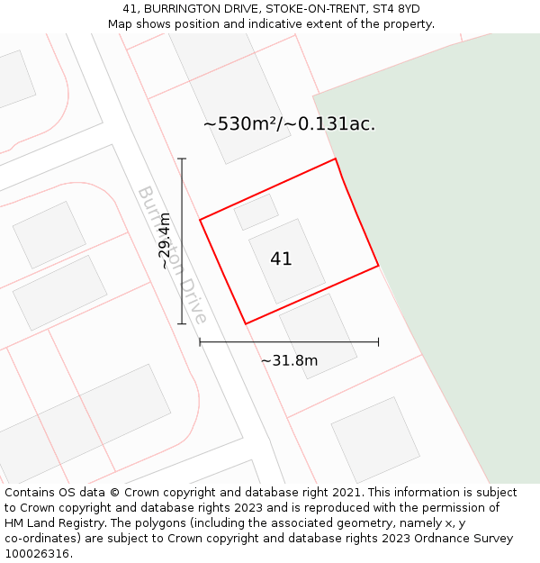 41, BURRINGTON DRIVE, STOKE-ON-TRENT, ST4 8YD: Plot and title map