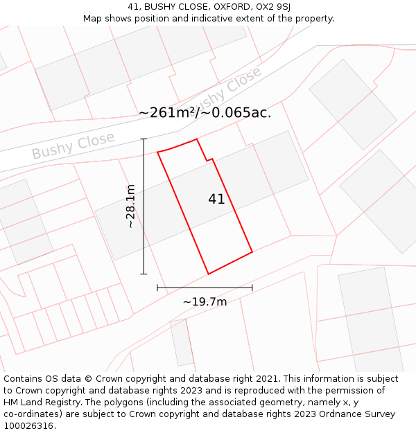 41, BUSHY CLOSE, OXFORD, OX2 9SJ: Plot and title map