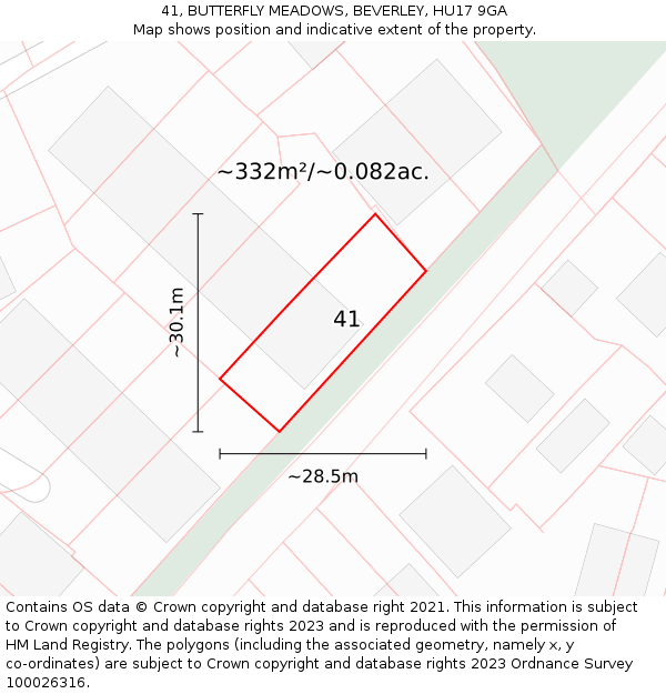 41, BUTTERFLY MEADOWS, BEVERLEY, HU17 9GA: Plot and title map