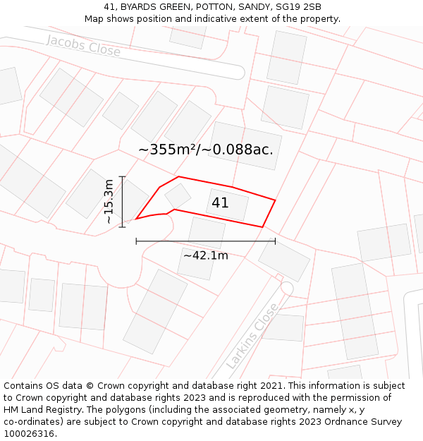 41, BYARDS GREEN, POTTON, SANDY, SG19 2SB: Plot and title map