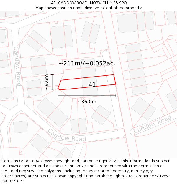 41, CADDOW ROAD, NORWICH, NR5 9PQ: Plot and title map