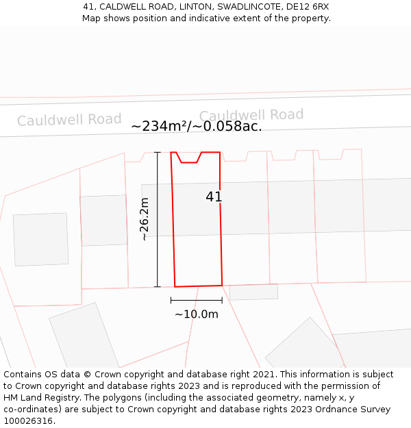 41, CALDWELL ROAD, LINTON, SWADLINCOTE, DE12 6RX: Plot and title map