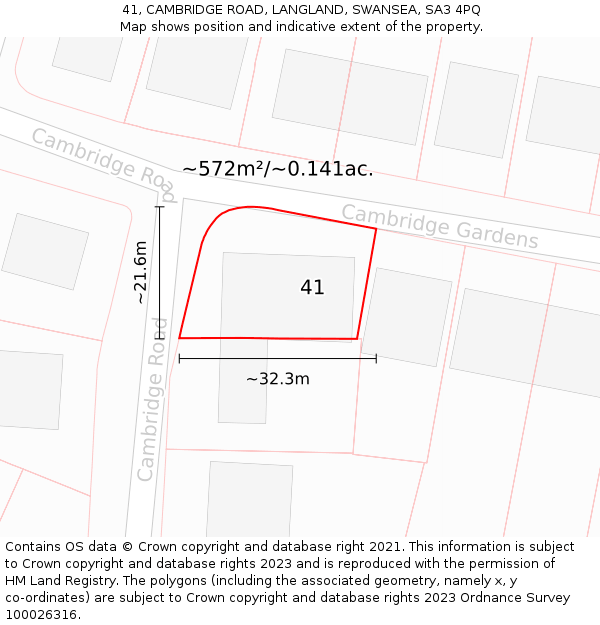 41, CAMBRIDGE ROAD, LANGLAND, SWANSEA, SA3 4PQ: Plot and title map