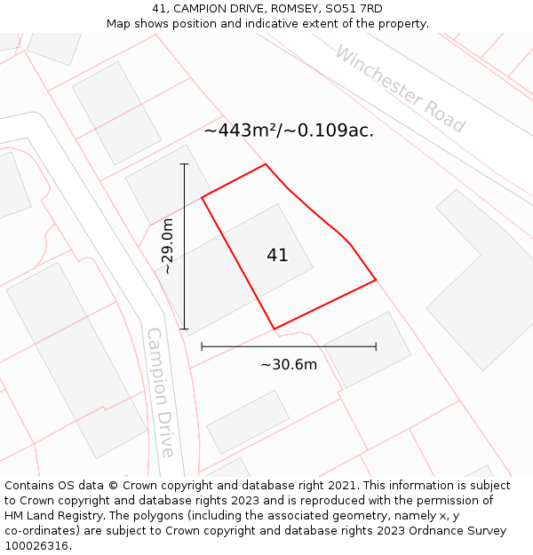 41, CAMPION DRIVE, ROMSEY, SO51 7RD: Plot and title map