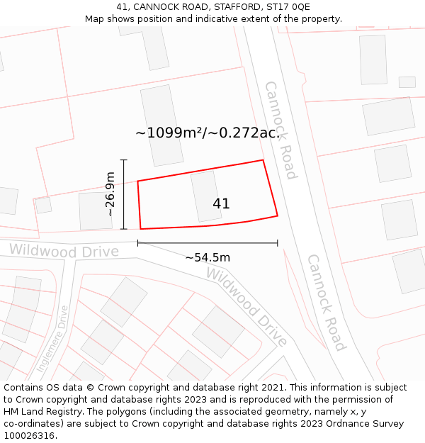 41, CANNOCK ROAD, STAFFORD, ST17 0QE: Plot and title map