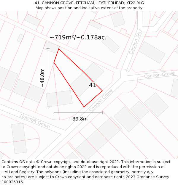 41, CANNON GROVE, FETCHAM, LEATHERHEAD, KT22 9LG: Plot and title map