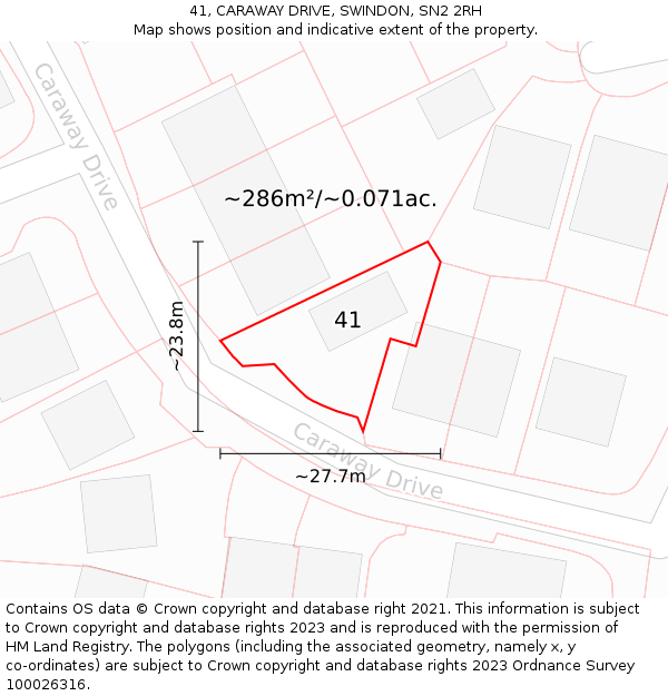 41, CARAWAY DRIVE, SWINDON, SN2 2RH: Plot and title map