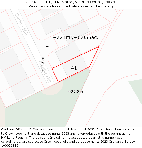 41, CARLILE HILL, HEMLINGTON, MIDDLESBROUGH, TS8 9SL: Plot and title map