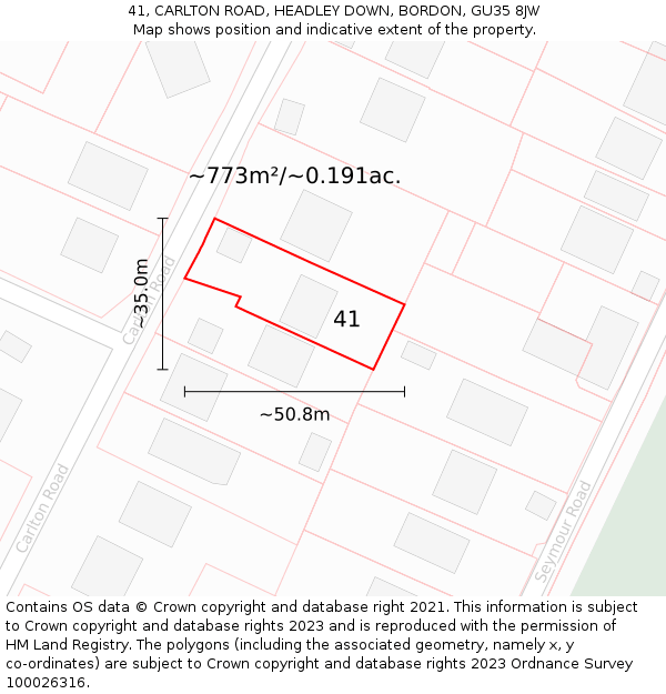 41, CARLTON ROAD, HEADLEY DOWN, BORDON, GU35 8JW: Plot and title map