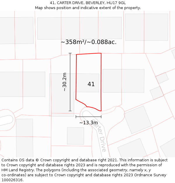 41, CARTER DRIVE, BEVERLEY, HU17 9GL: Plot and title map