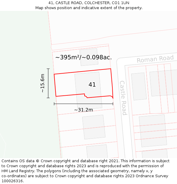 41, CASTLE ROAD, COLCHESTER, CO1 1UN: Plot and title map