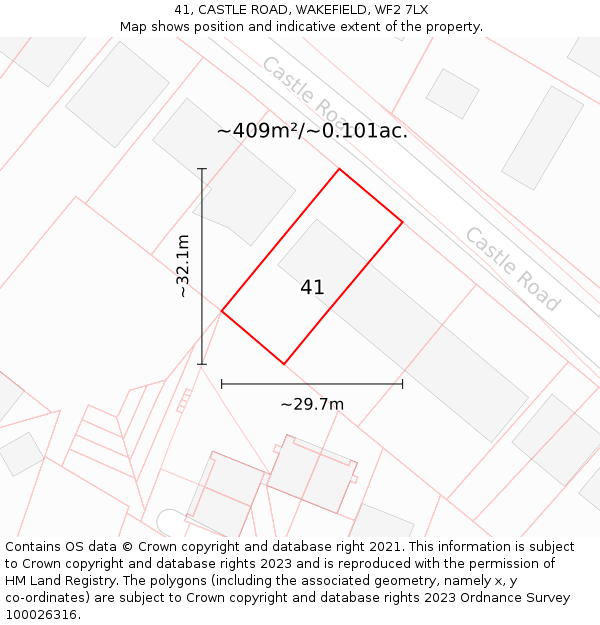 41, CASTLE ROAD, WAKEFIELD, WF2 7LX: Plot and title map