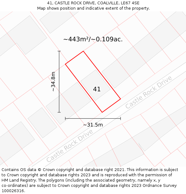 41, CASTLE ROCK DRIVE, COALVILLE, LE67 4SE: Plot and title map