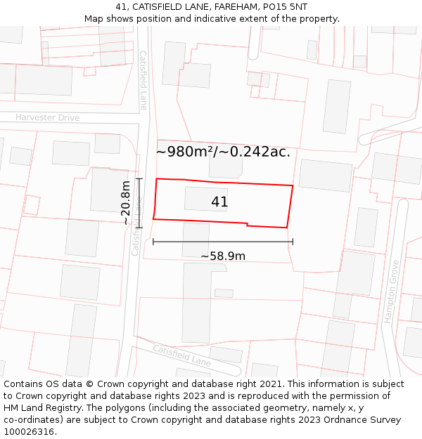 41, CATISFIELD LANE, FAREHAM, PO15 5NT: Plot and title map